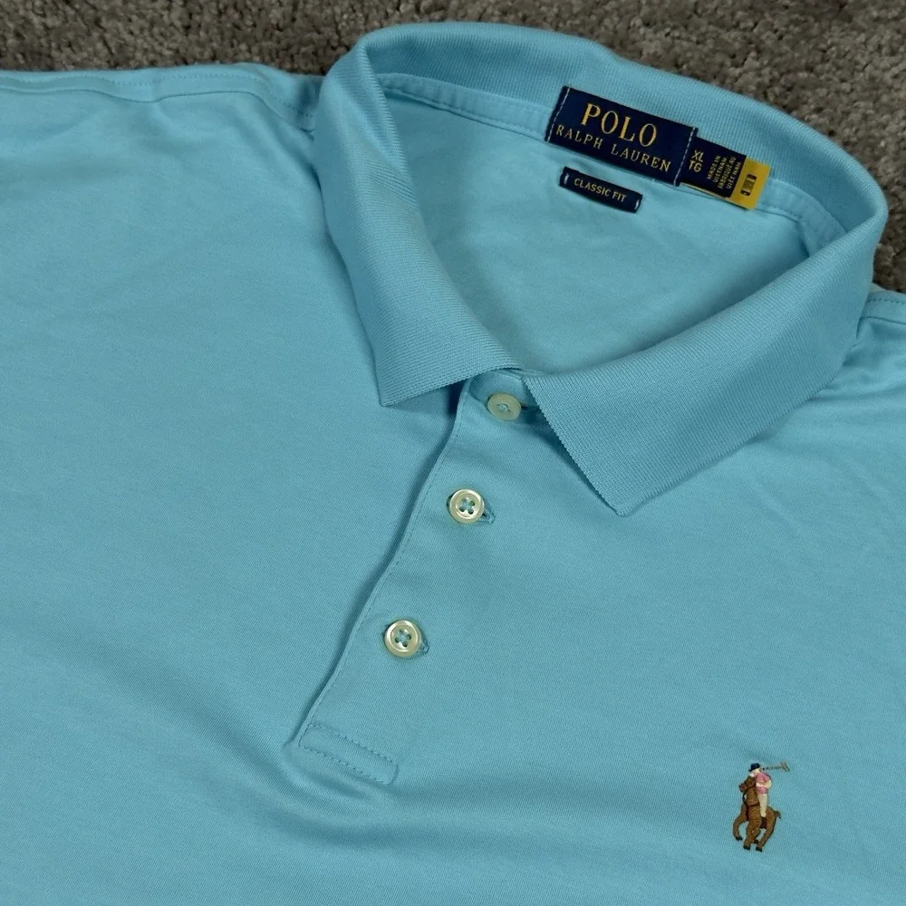 Polo Ralph Lauren Polo Shirt Mens XL Light Blue Flesh Pony Casual Short Sleeve